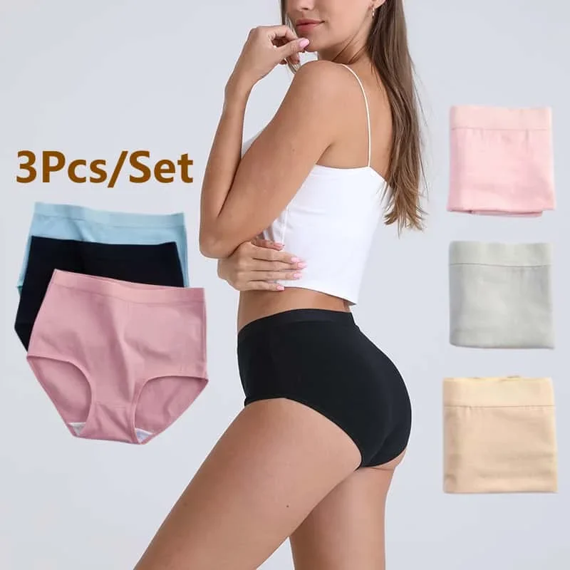 Fat Women's Cotton Plus Size Solid Color Underwear Panties High Waist Underpants Ladies Briefs Hygienic Pants