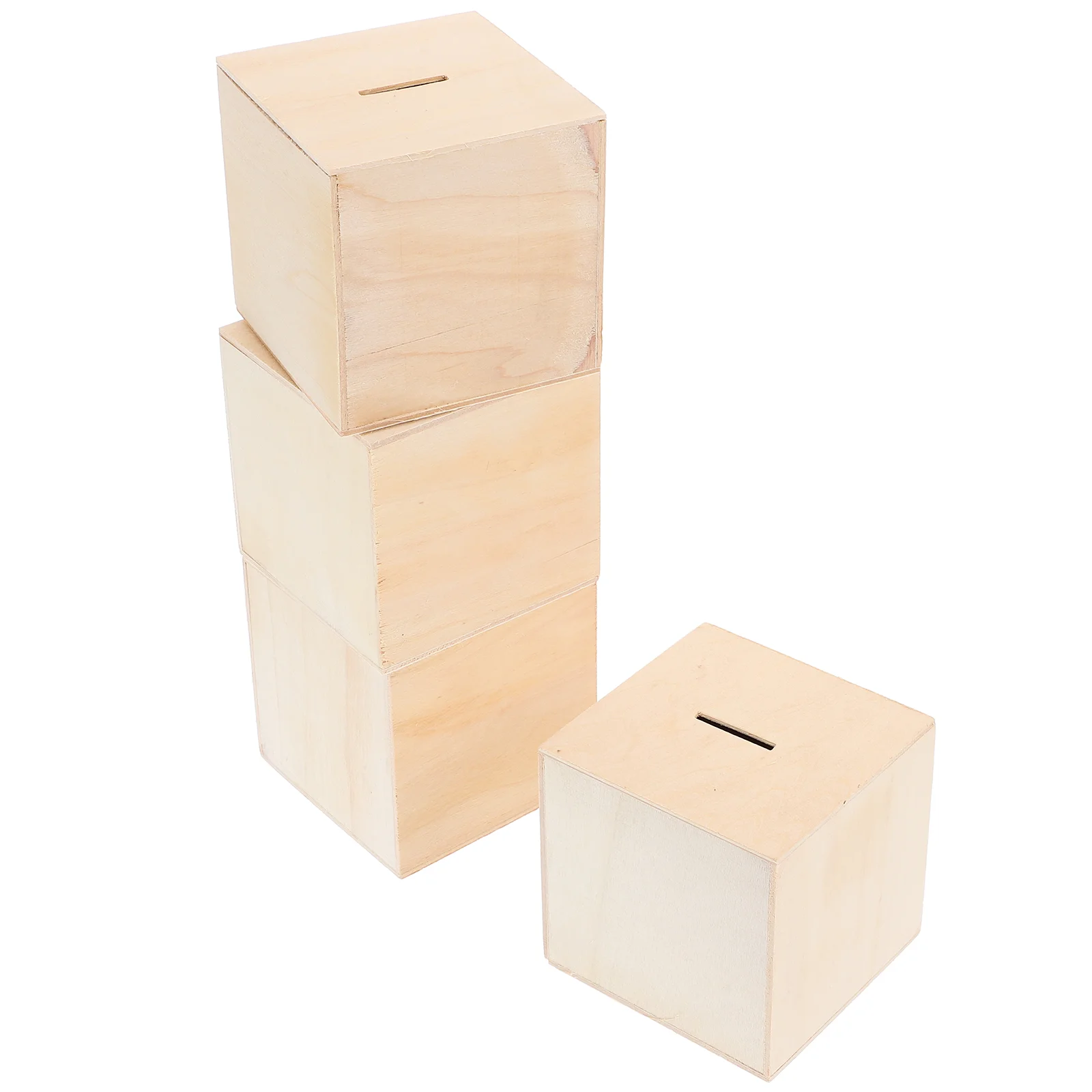 4 Pcs Children's Piggy Bank Banks Cube Coin for Kids Money Boxes Wooden Unfinished Change Container Charming Slush