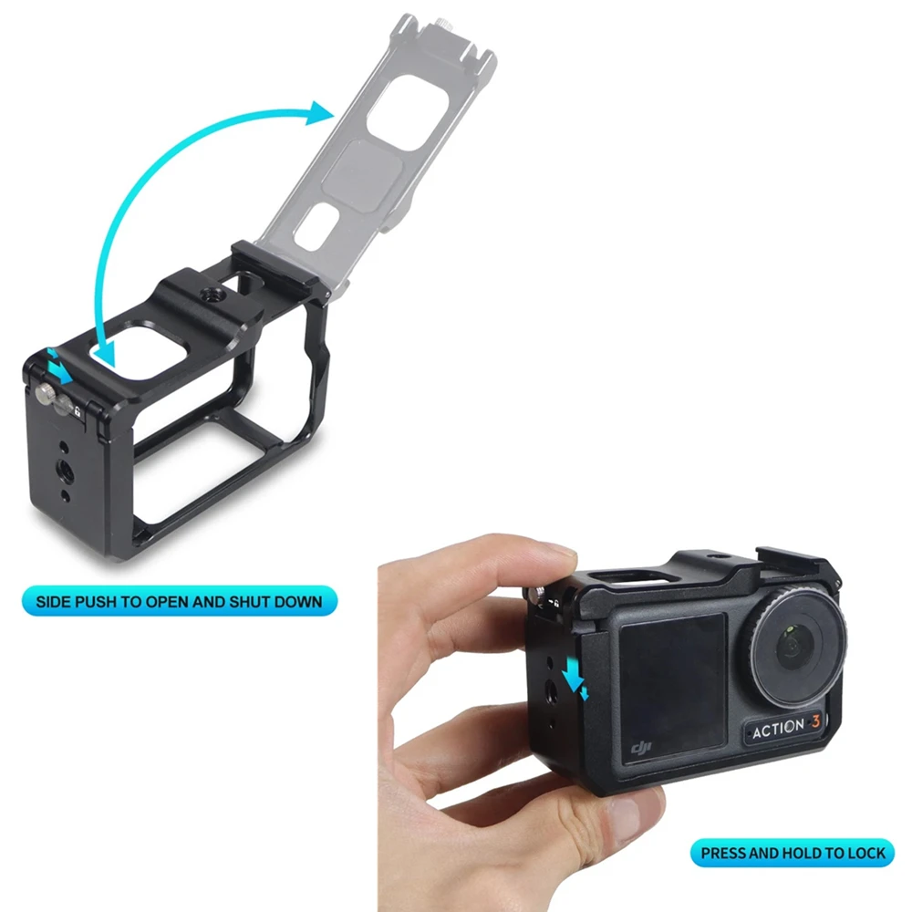 حافظة ملحقات من الألومنيوم لـ DJI Osmo Action 3 4 كاميرا جبل الإسكان الإطار حامي قذيفة قفص محول لقاعدة مخلبين