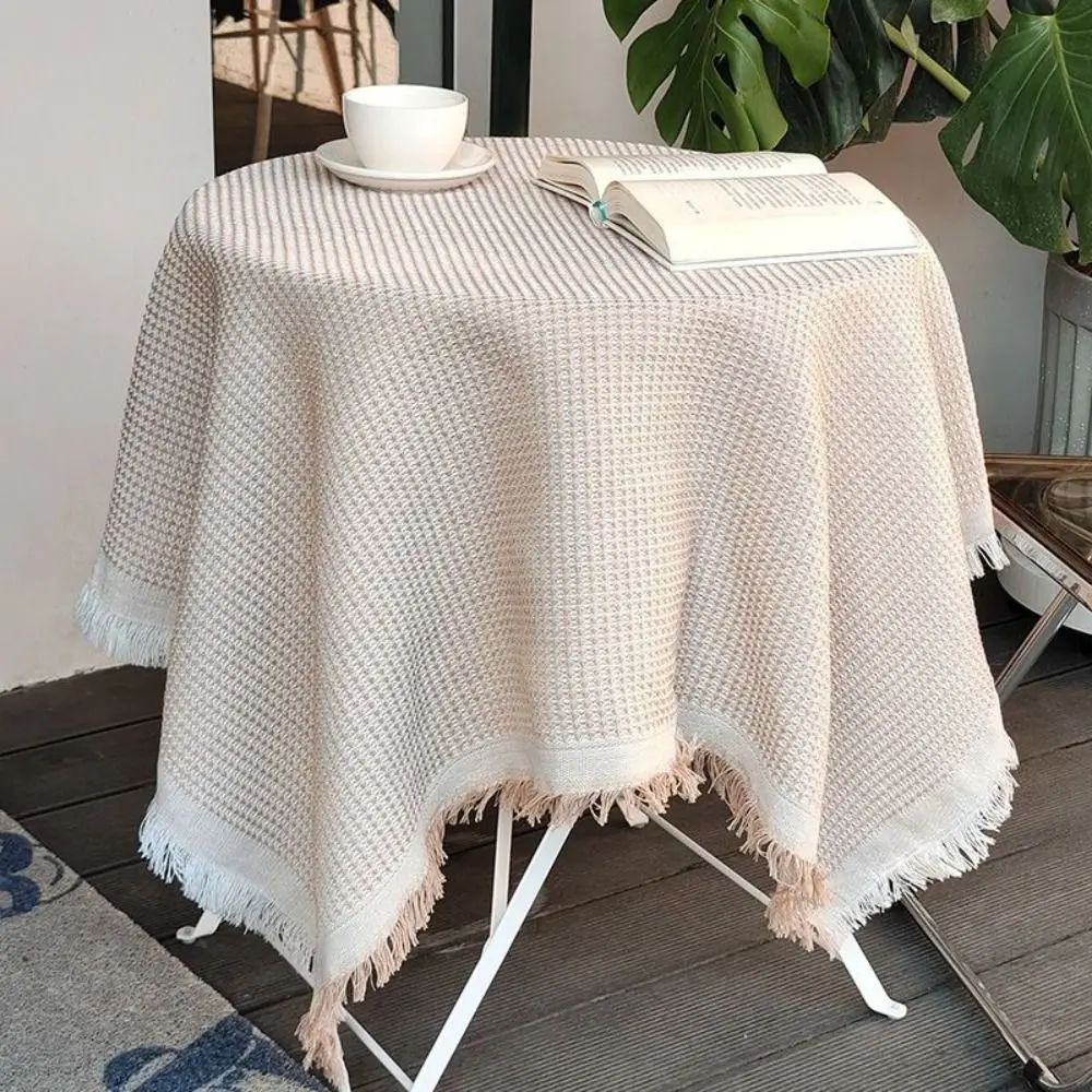 

Retro Multi-purpose Garden Table Cloth White Fringe Round Table Tablecloth Tassel Solid Color Dinner Tea Table Covers Picnic