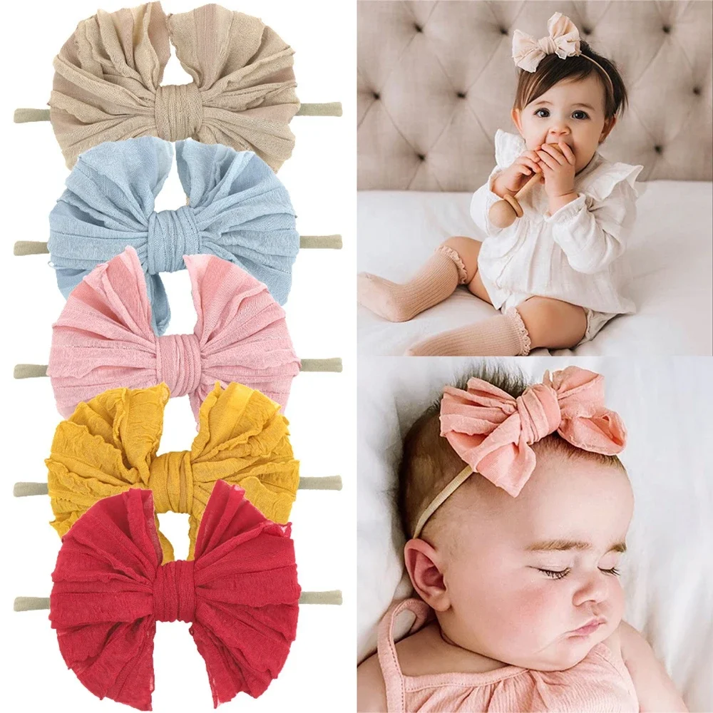 Fashion Lace Bow Baby Girl Headband Soft Elastic Nylon Newborn Hair Bands Child Infant Headwraps Diy Accessories Birthday Gifts