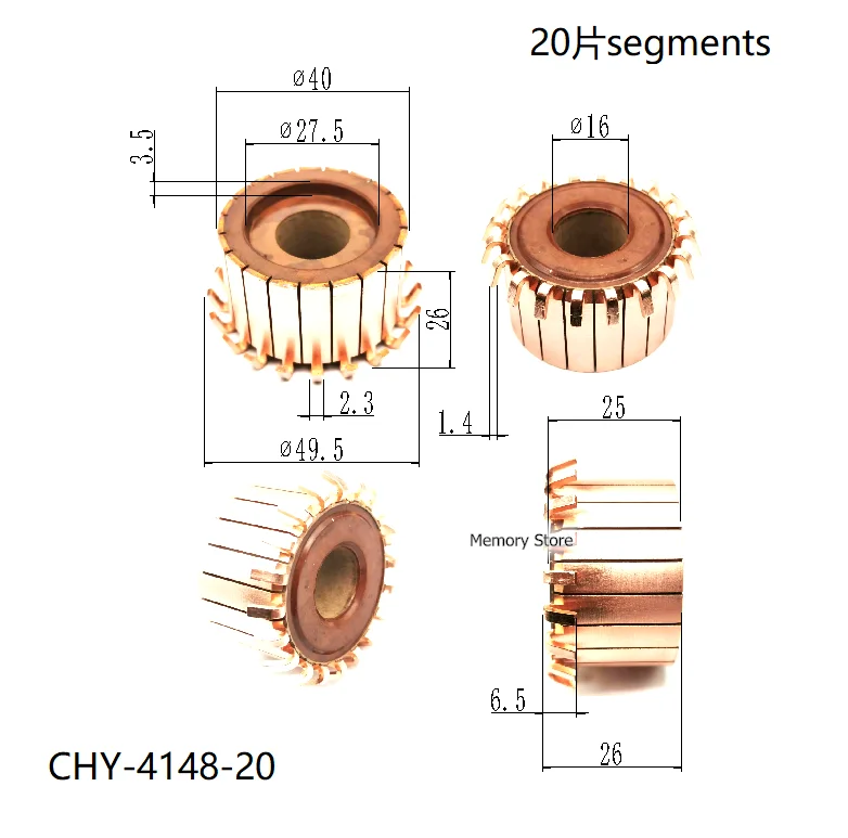 

40x16x26(25)mm 20P Teeth Copper Hook Type Electrical Motor Commutator, CHY-4148-20