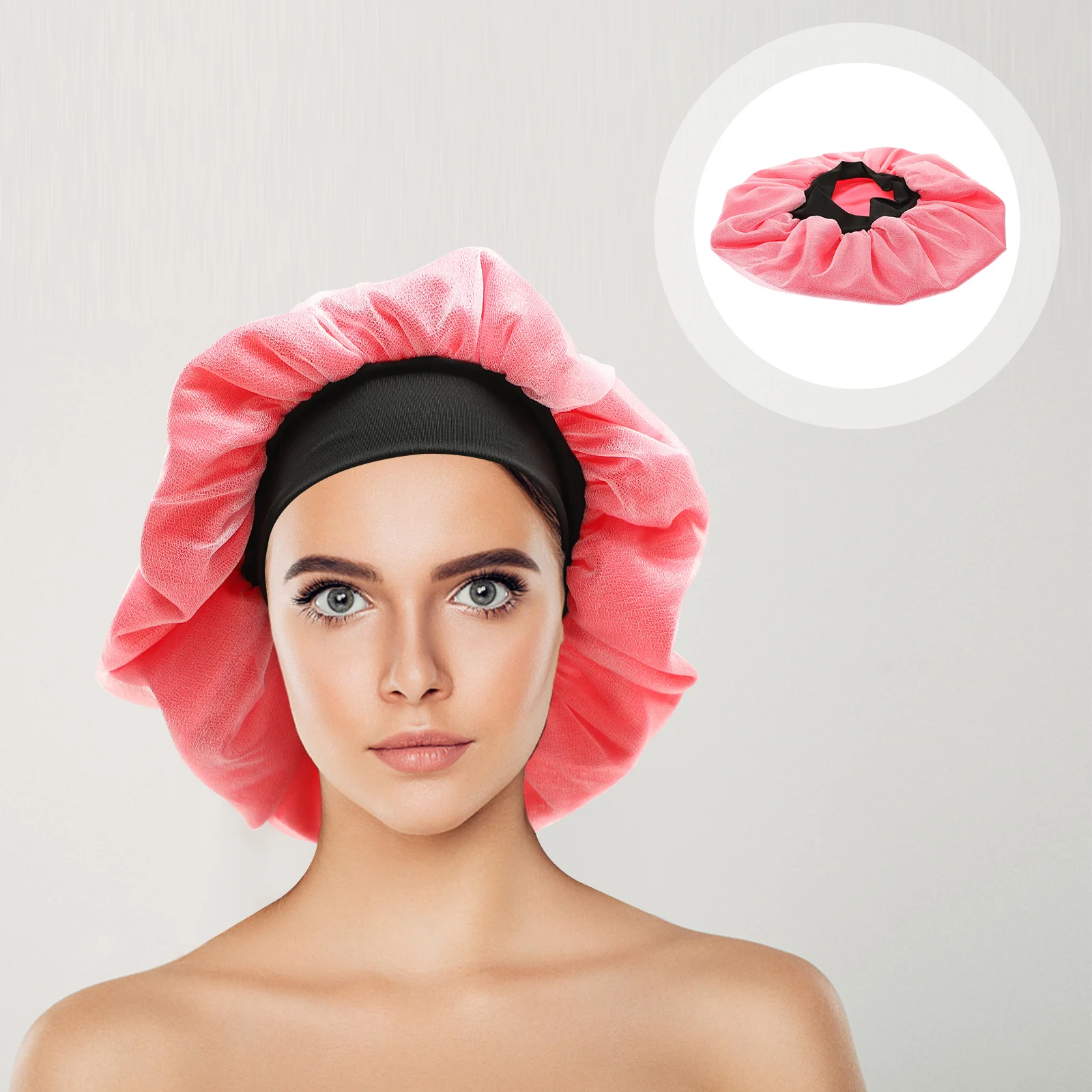 

Women Sleeping Hat Ice Silk Satin Material Anti-Hair Breakage Bonnet with Wide Rim Stays in Place Multi-Purpose Face Wash Shower