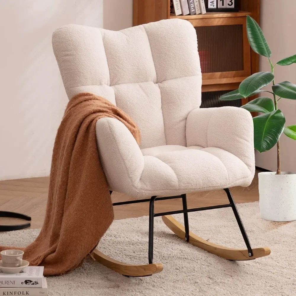 

Rocking Chair Teddy Upholstered Glider Rocker Rocking Accent Chair Padded Seat with High Backrest Armchair Comfy Side Chairs