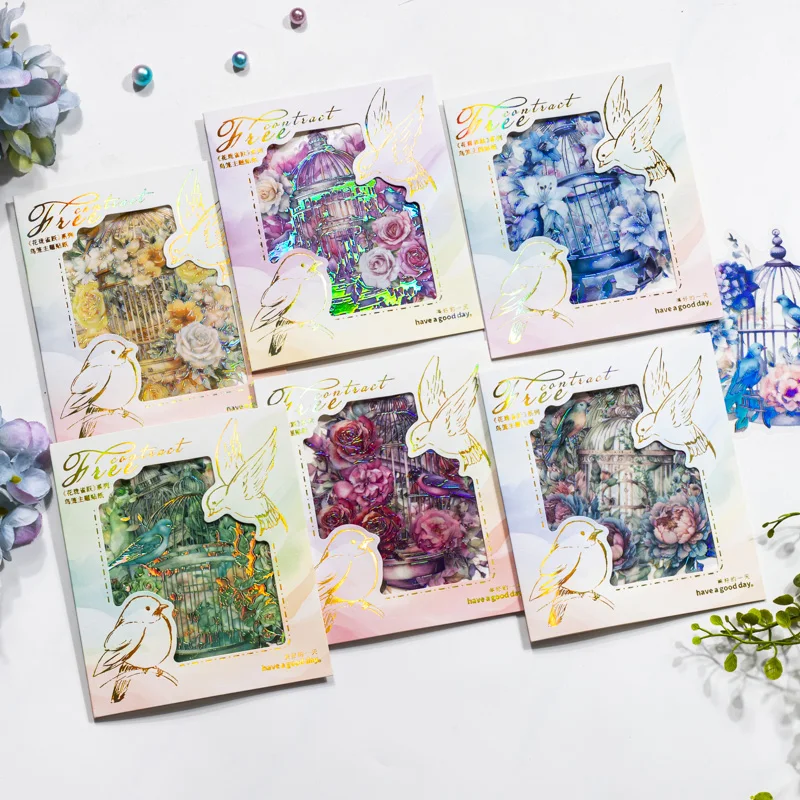 

12SETS/LOT Flowering with joy and joy series markers photo album decoration PET sticker