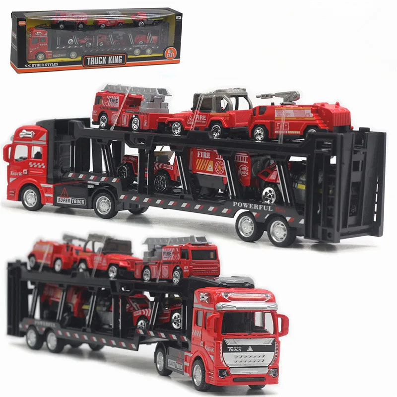 

New 1:48 Alloy Pull Back Double-decker Transporter Model,Fire Rescue Car Toys,Transportation Engineering Vehicle Toys,Wholesale