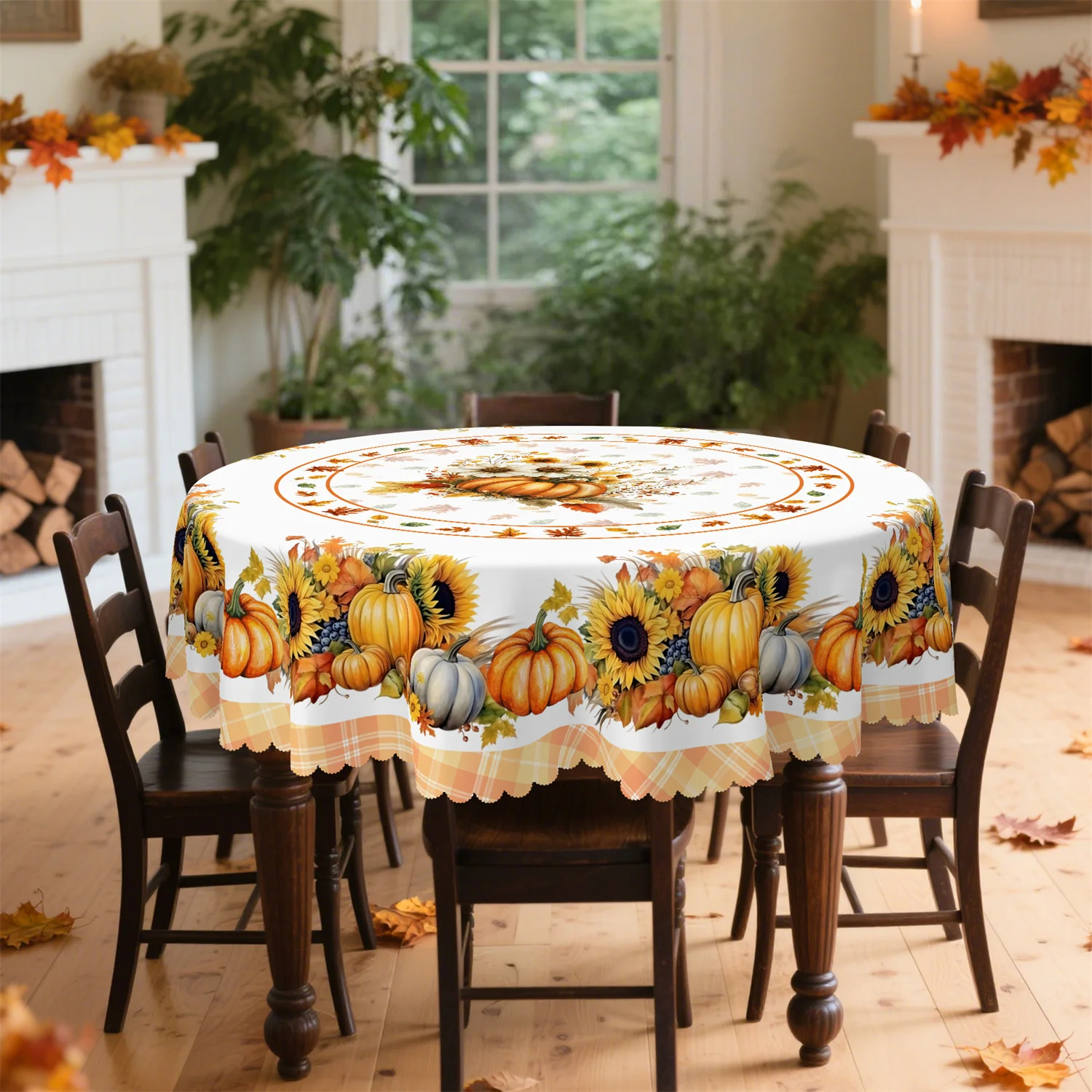 Pumpkin, sunflower and berry tablecloth, washable, for Thanksgiving and autumn decorationxzj