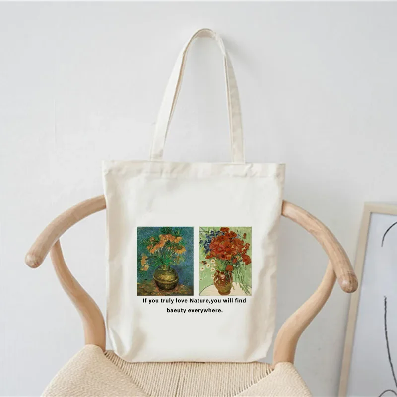 New Van Gogh Oil Painting Canvas Tote Bag Retro Art Fashion Travel Bag Women Eco Shopping Bag High Quality Foldable Handbag