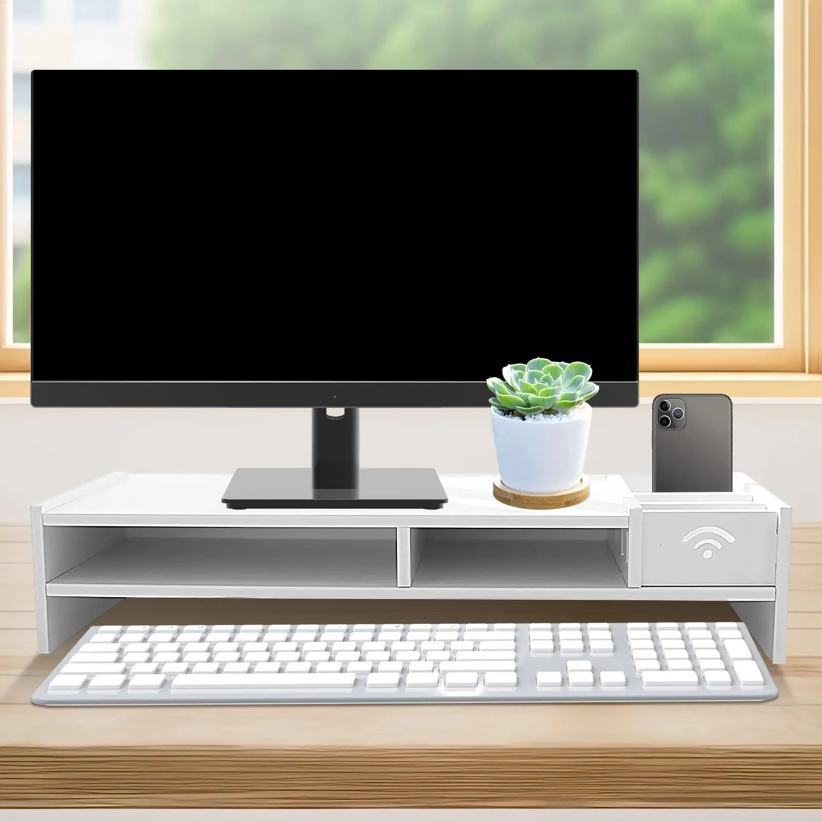 Elevador de Monitor para Escritorio, Estante de Escritorio de 3 Niveles, Organización de Oficina para Lectura, Estudio, Trabajo, Juegos, Pantalla, Hogar, Dormitorio, Escuela