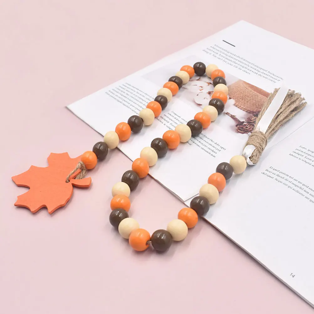 

Maple Wood Beads Halloween Party Decoration Garland Pendant Tassel Wooden Rustic Hanging Pendants Hemp Rope Ornament