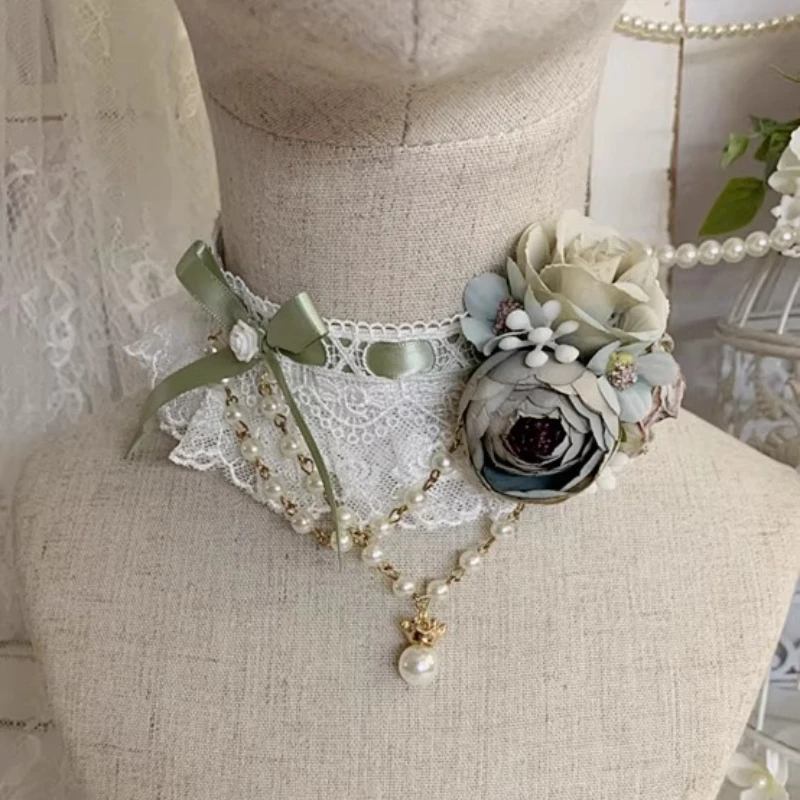 

Original Lolita Gorgeous chokers Elegant Flower Wedding Party Versatile Lace Pearl Necklace Neck Chain Accessories