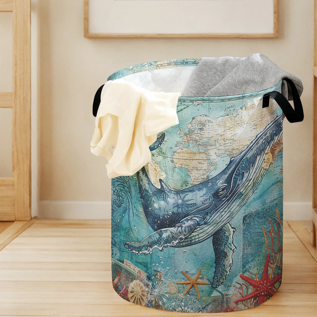 

Складной контейнер для хранения с принтом карты мира и изображением морских китов, большой вместимости, для детских игрушек и одежды, для дома и ванной комнаты