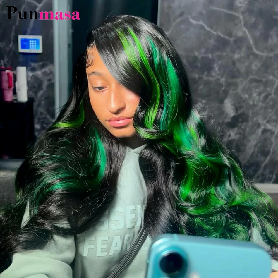 

36 Inch Green 13x4 13x6 Transparent Lace Front Wig Highlight Colored 200 Density Body Wave Human Hair Wigs For Women Pre Plucked