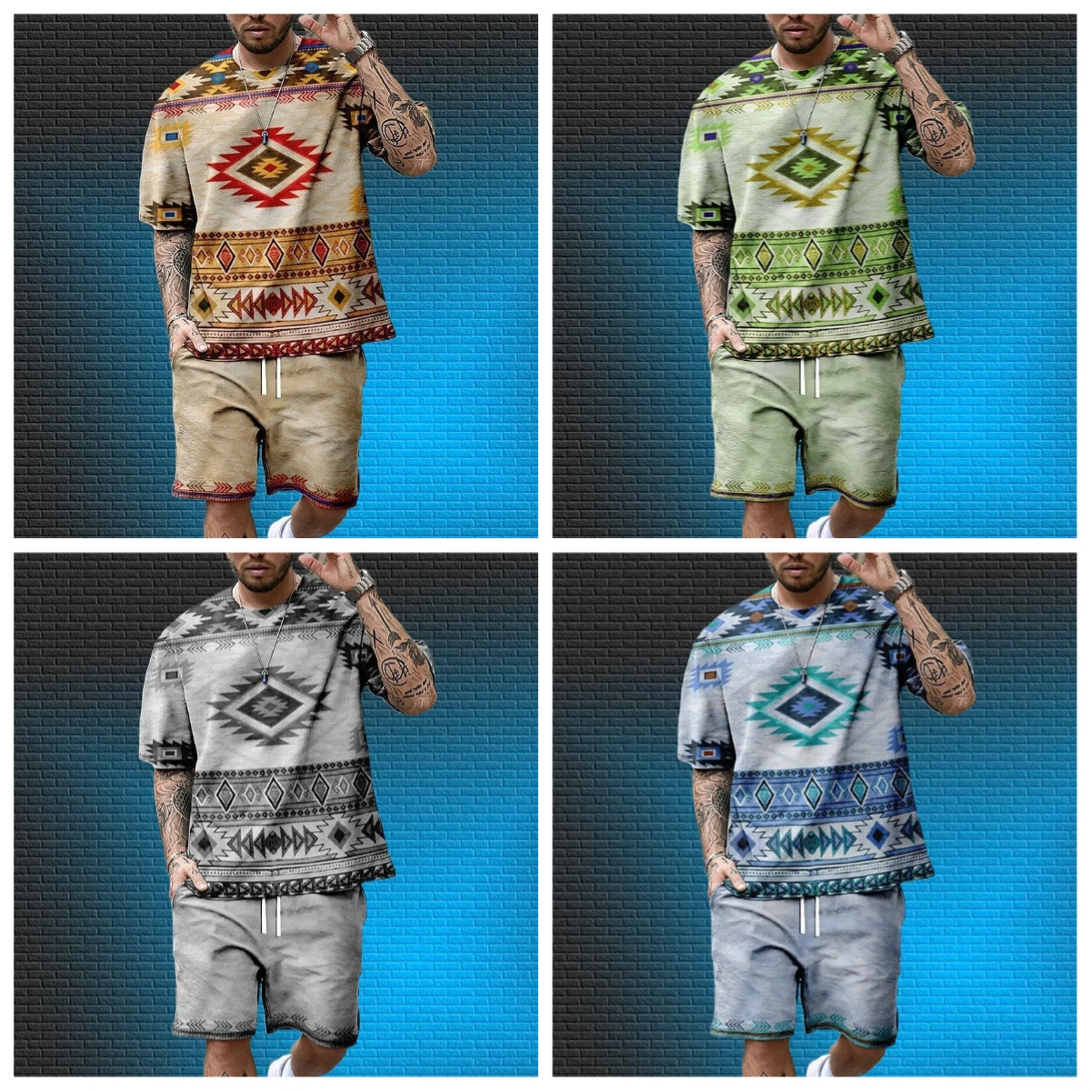 

Summer Men Set Fashion 2-piece Set 3D Print Men T-Shirt Shorts Pants Suit Casual Tracksuit Oversized Clothes Vintage Sports Sets