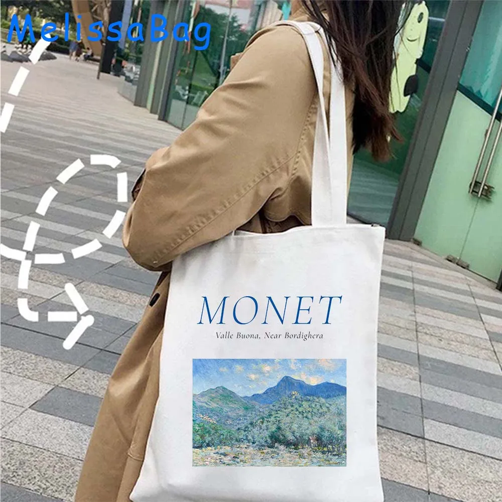 Sac à Main Mignon en Toile pour Femme, Mignon, Claude Monet Water Can ies, Peinture de Paysage, Shopping Harajuku, Fourre-tout pour Dame