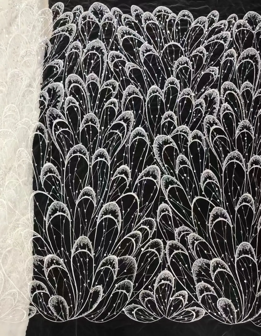 

African Lace Fabric L-13028812 High Quality French Luxury Beads Lace Nigerian Sequins Tulle Lace Fabric For Wedding