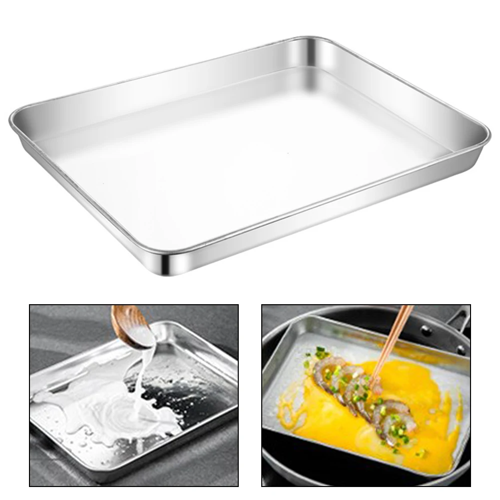 1pc Stainless Steel Square Plate Thickened Metal Plate Small Square Baking Dish For Oven Kitchen Cooking Tools