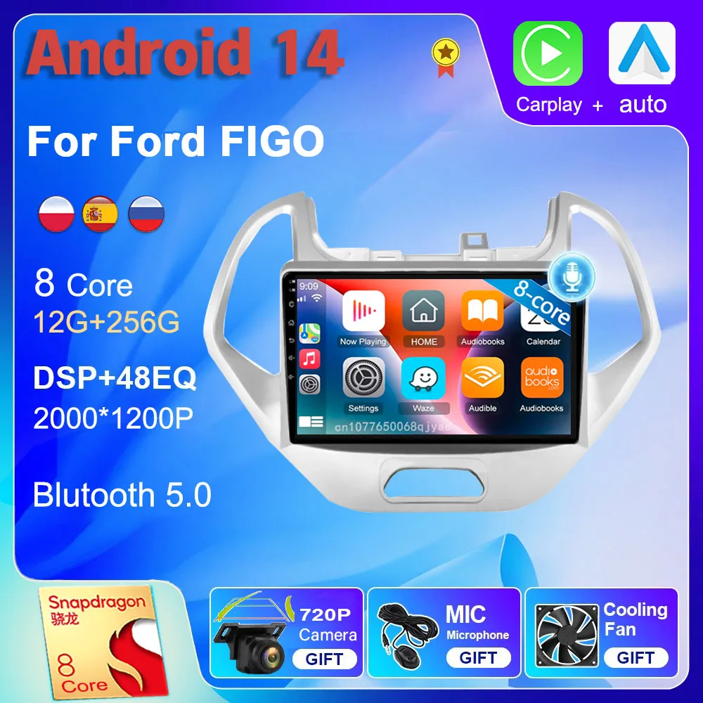 

Android 14 wifi+4G Carplay Car Radio For Ford FIGO KA 2015 2016 - 2020 Navigation GPS Video Player Stereo Multimedia DVD DSP BT