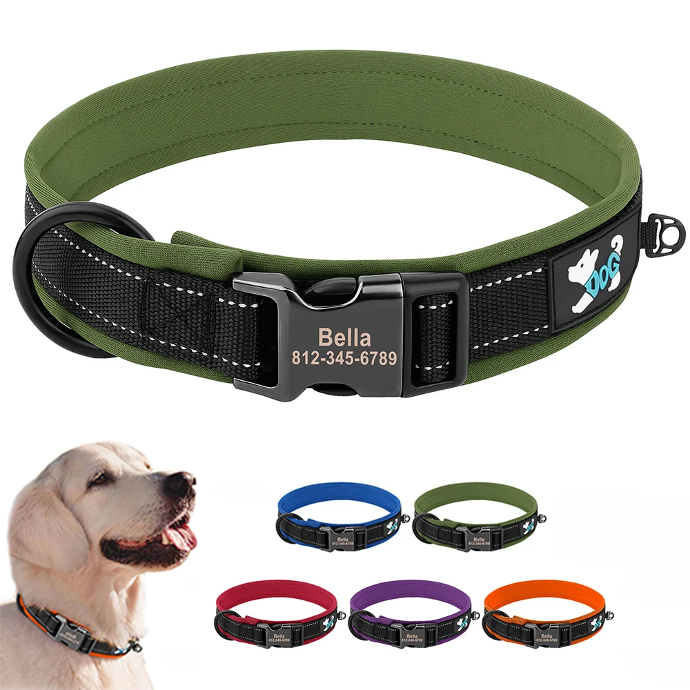 Reflective Dog Collar Personalized ID Buckle Collars Free Engrave Soft Padded Dogs Collar Adjustable for Small Medium Large Dogs