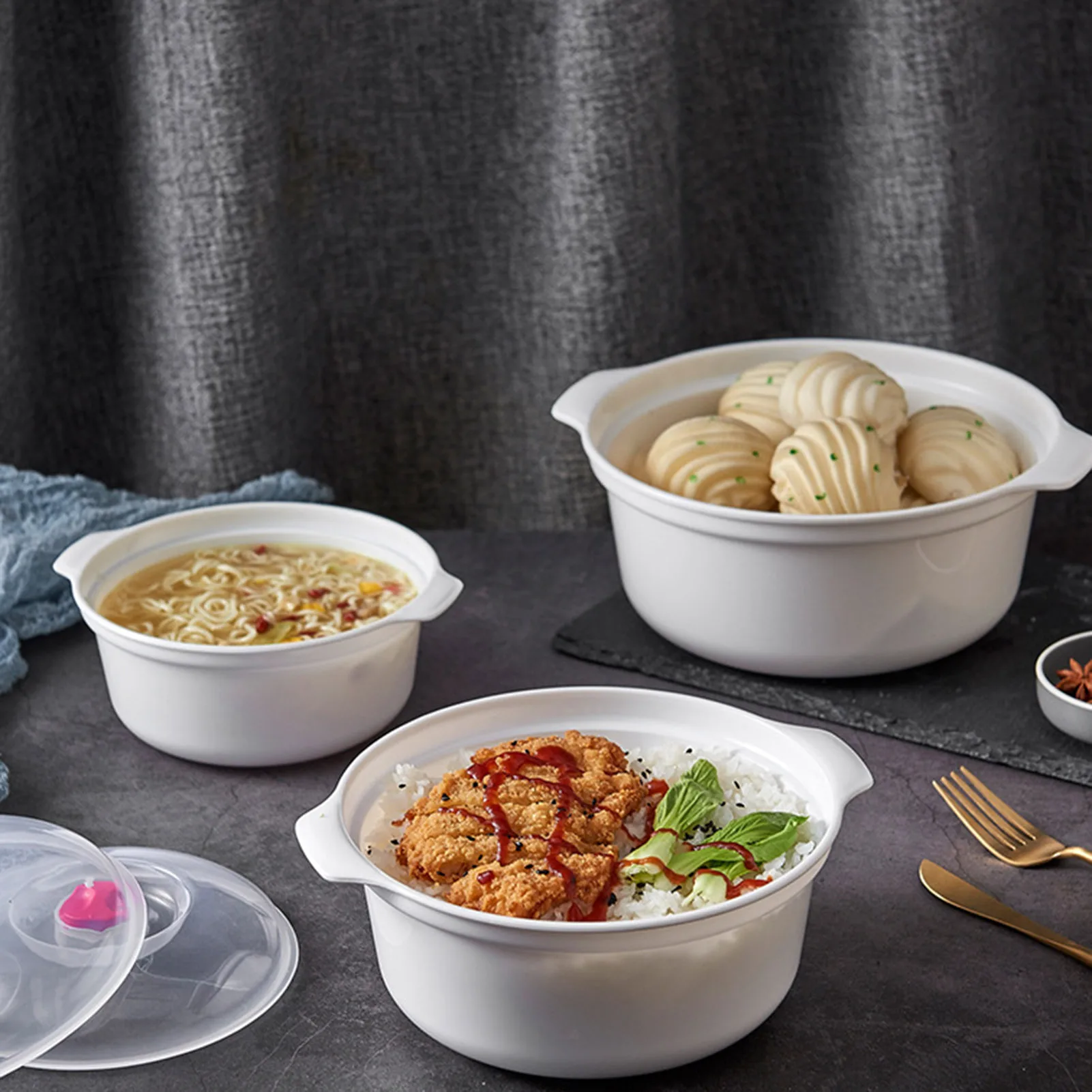 

Large Capacity Bento Box 900/1600/2400ml Anti Scald Double Ear Bowl With Lid For School Company Home Use Portable Lunch Boxes