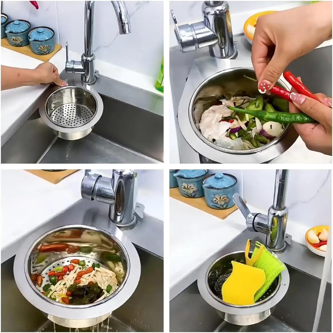 2024Stainless Steel Swan Sink Strainer Basket, Side Kitchen Sink Corner Filter Strainer.