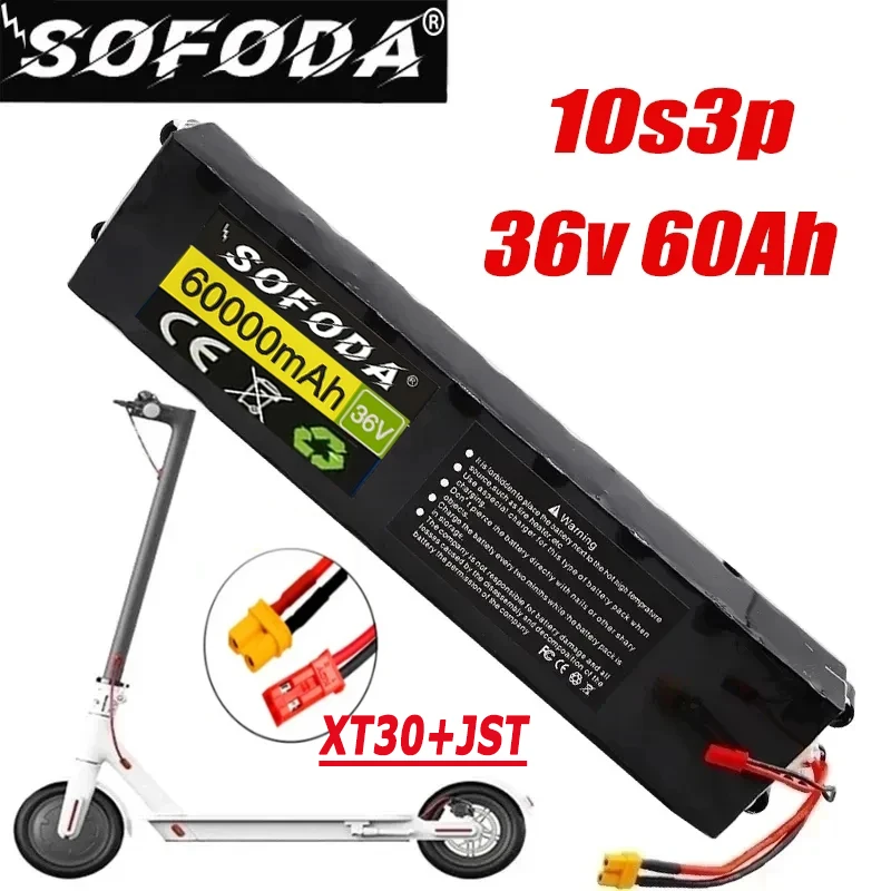 

36V 60Ah 18650 Rechargeable lithium Battery pack 10S3P 500W High power for Modified Bikes Scooter Electric Vehicle,With BMS XT30