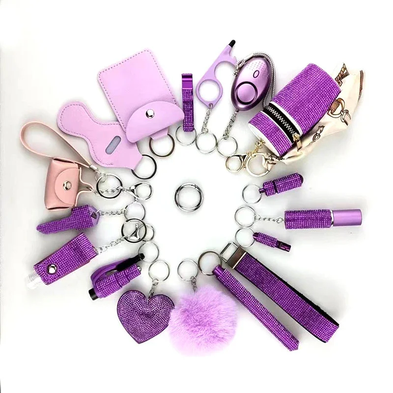 17pcs/set Masonry Fashion Girls Outdoor Defense Keychain Accessories Portable Pendant Cylinder Storage Bag