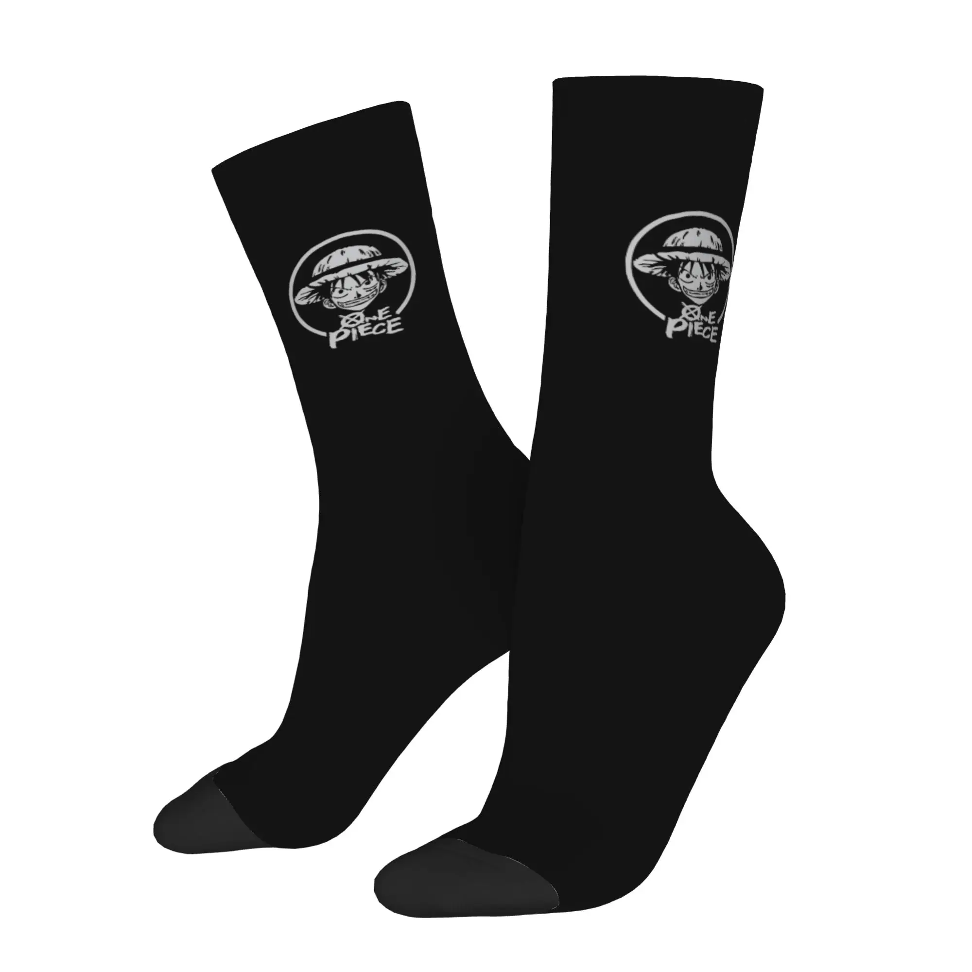 Funny Sock One Piece Luffy and One Piece Logo Rock Seamless Pattern Printed Men Socks Novelty Men's Socks