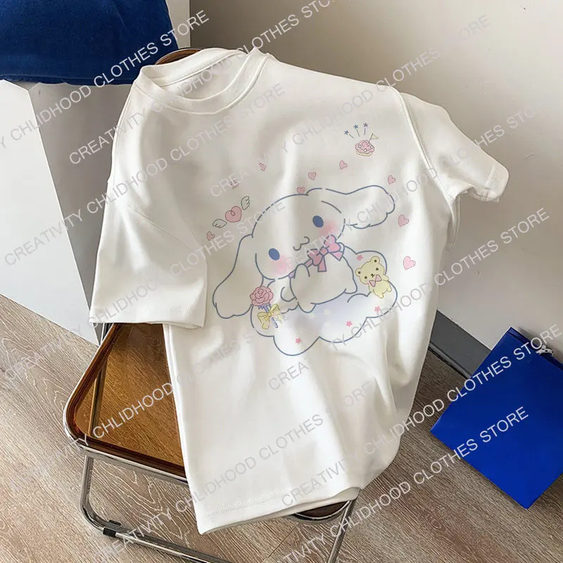 Cinnamoroll T-shirt Sanrio Women Anime Cotton T Shirt Kawaii Cartoons Casual Clothes Fashion Young Girl Unisex Streetwear Tops