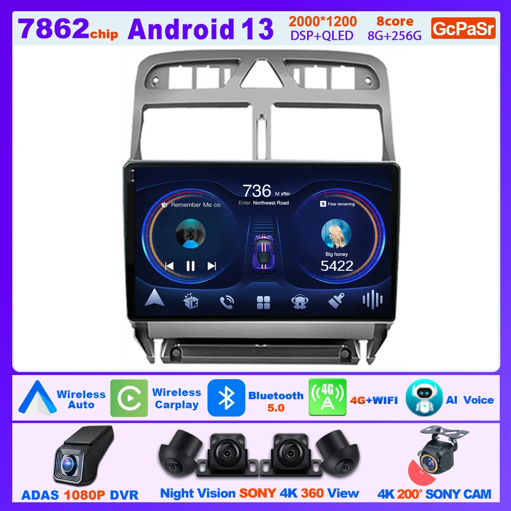 Radio samochodowe Android dla PEUGEOT 307 307CC 307SW 2004-2013 Automotive Multimedia Pantalla Carplay Coche Receiver Stereo Camera DAB