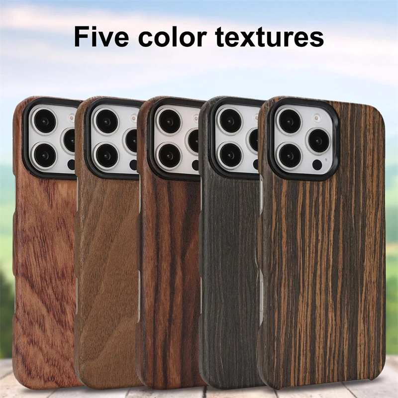 

For iPhone 16 Pro Max Luxury Solid Wood Phone Case For iPhone 16 15 Pro Max Plus Camera Hidden Bracket Shockproof Protect Cover