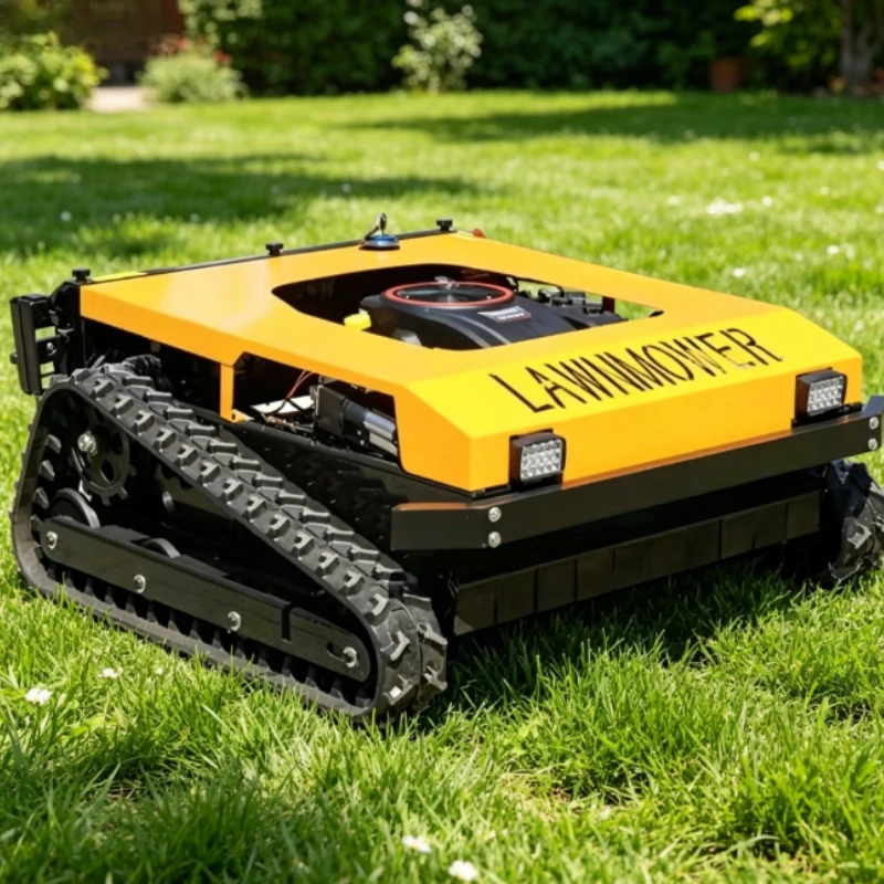 Wireless Remote Crawler Lawn Mower Adjustable Cutting Height Tracked Grass Trimming Robot For Farm Villa Hillside