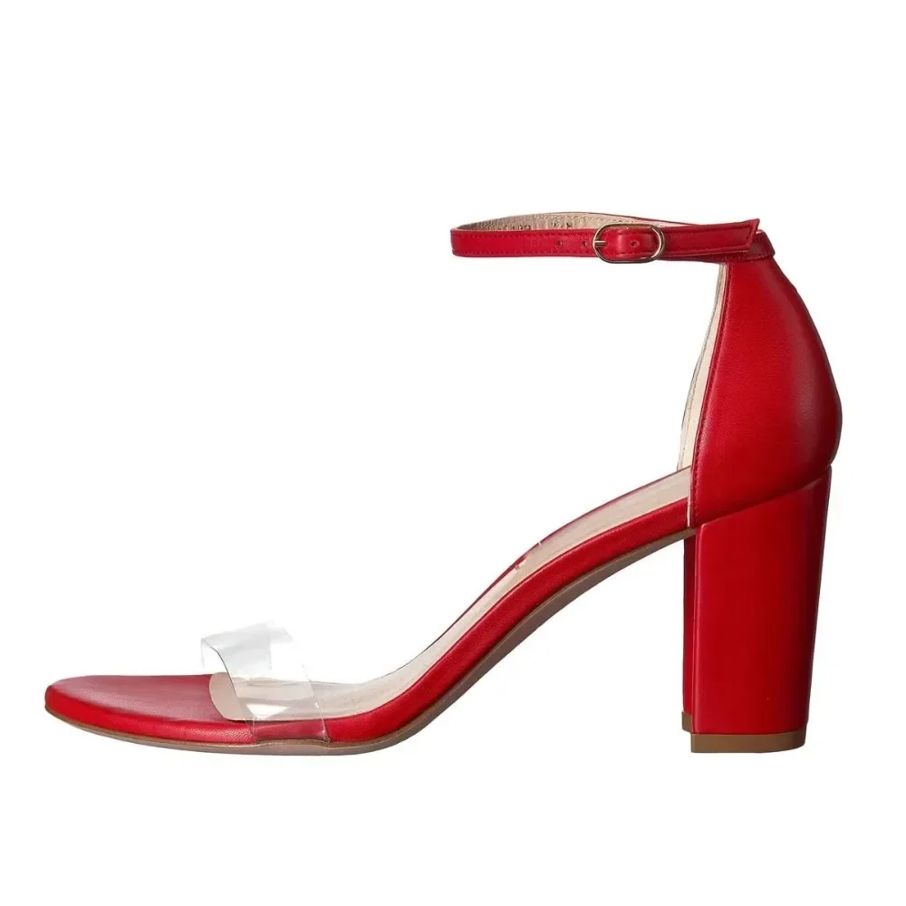 

Women Sandals Summer Sexy 8cm Open Toe Ankle Strap High Heels Gladiator Ladies Wedding Shoes Buckle Thick Heel PVC Clear Pumps