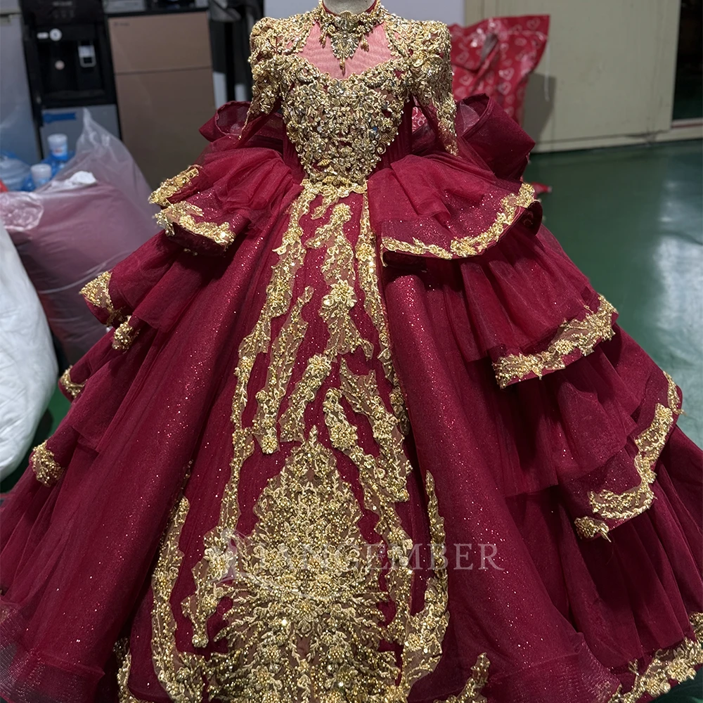 

Бальное платье Quinceanera, детская одежда, блестящие кружевные оборки, корсет с высоким воротником, Sweet 16, Vestidos De 15 Anos, по индивидуальному заказу