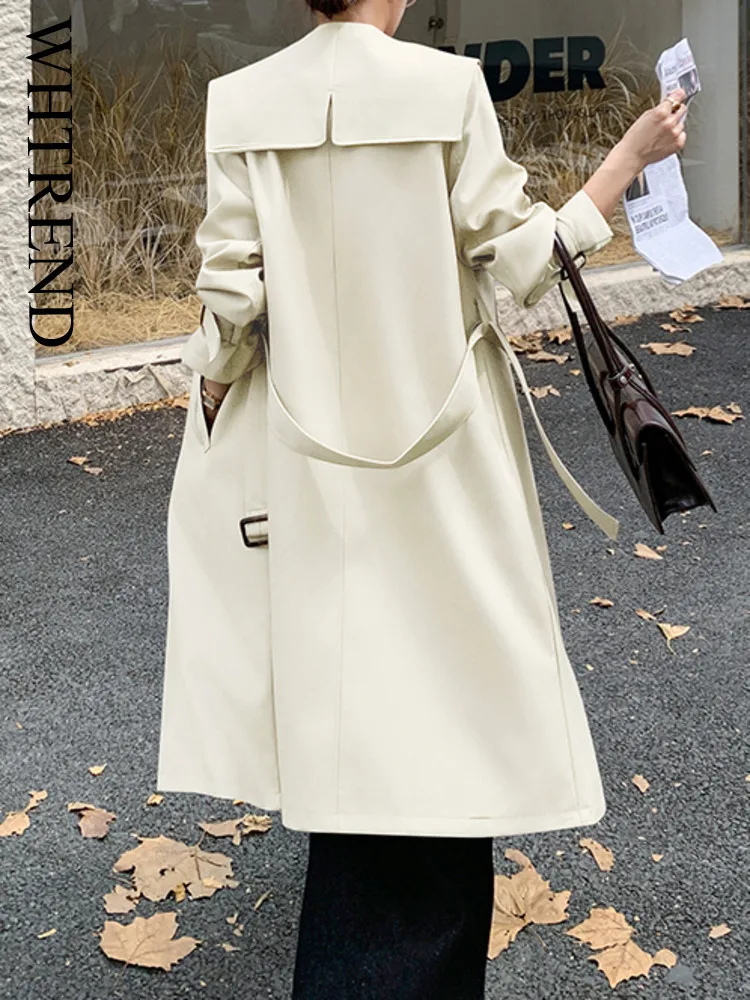 WHTREND 2025 جديد الخريف خندق معطف مزدوج الصدر طويلة الأكمام موضة سترة واقية معاطف مكتب سيدة الملابس WH1574 #1