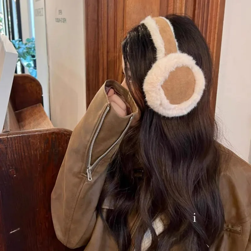 Plush Warm Earmuffs Winter Women Girls Simple Daily Coffee Color Earmuffs Outdoor Thickened Windproof Earmuffs Fashion Accessory