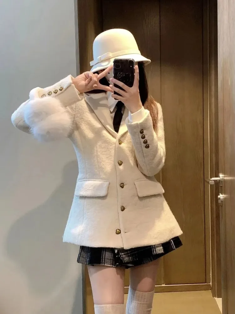 Insozkdg High-end Sweet Women Jacket 2024 Autumn Winter Slim-fit Tight Waist Coat Elegant Office Lady Single-breasted Suit Top