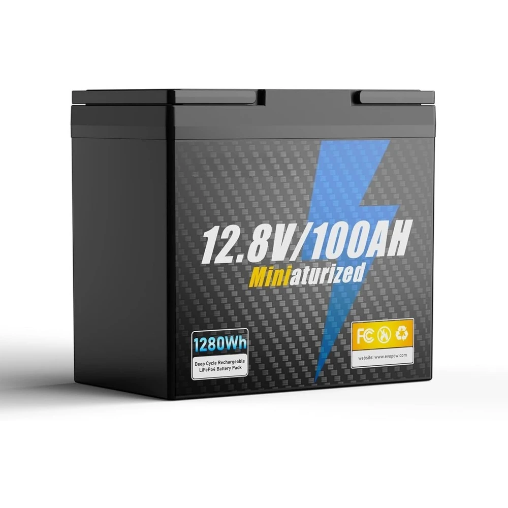 

12V 100Ah Mini LiFePO4 Lithium Battery, Built-in 100A BMS, Up to 15000 Cycles with 10-Year Lifespan, 1280Wh Energy
