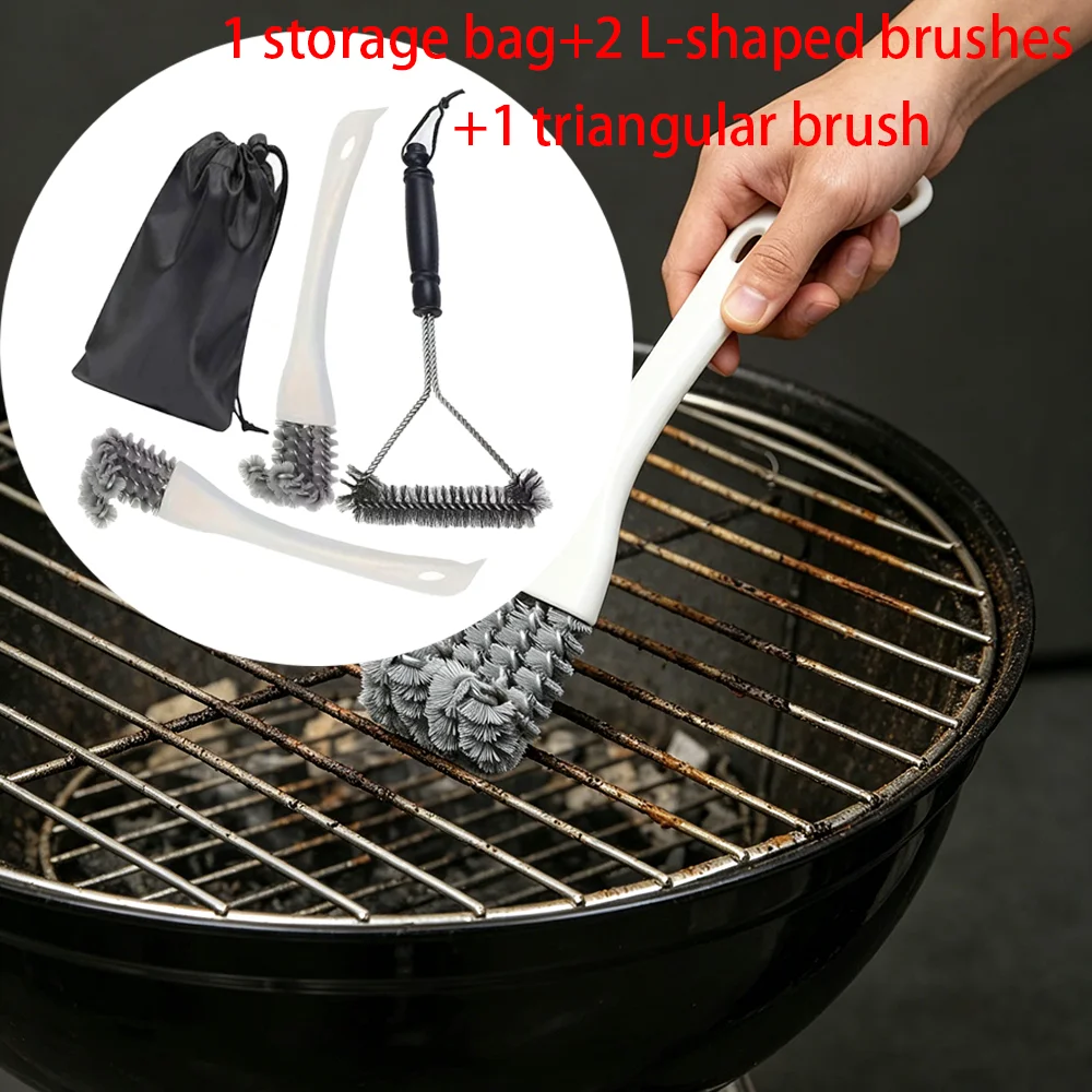 4Pcs Stove Burner Brush, Grill Cleaning Brush, Multifunctional Grill Cleaning Tool, Grill Cleaner, Stainless Steel Brush, Non-Stick Pan Cleaning Brush, Barbecue Accessories Tool Storage Bag