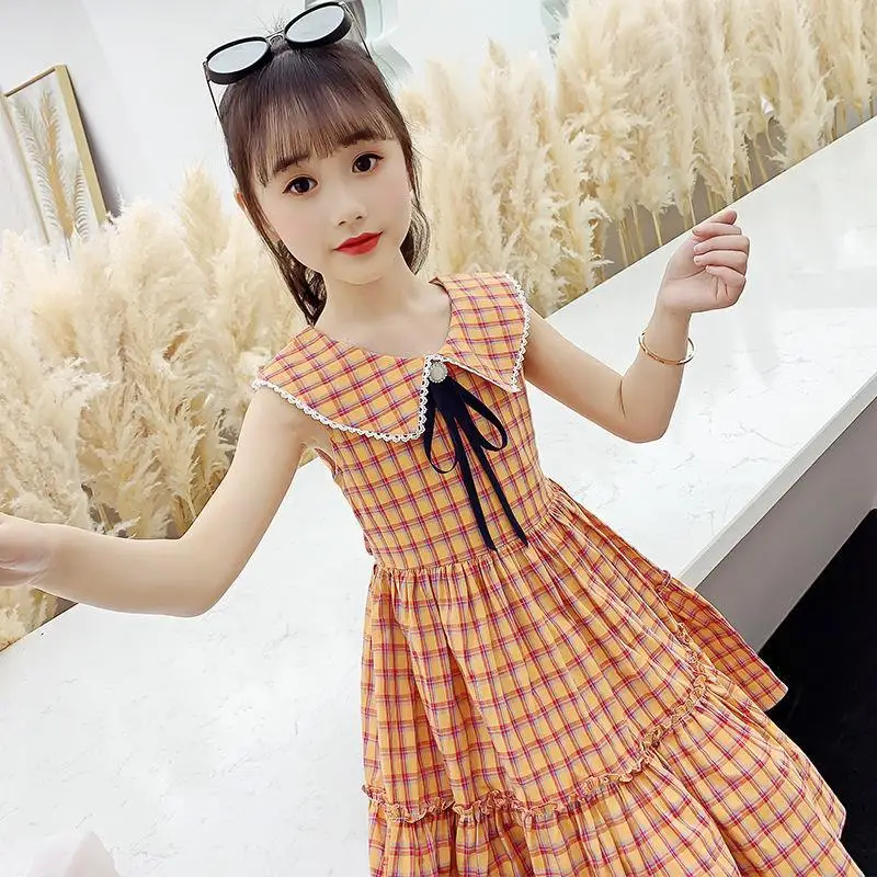 2024 Summer Girls Party Dress 10 To 12 Years 11 Clothes 10 Children 9 Student Fashion Dresses 7 Kids Lace-up Daily Cupcake Dress