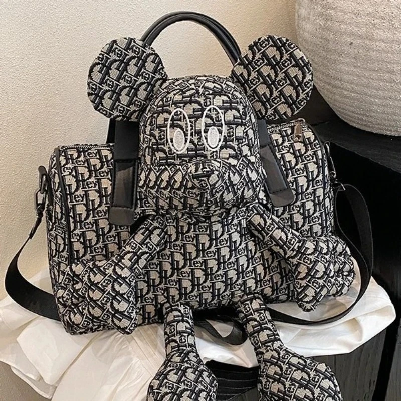 Mickey Mouse 3D Plush Tote Bag for Women Artistic Printed Pattern Stylish Glasses Cute Edgy Casual Daily Commute Streetwear Bag