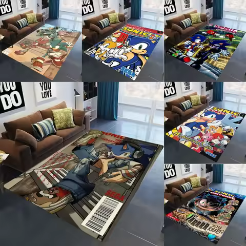 MINISO Retro Comic-Sonic-C Carpet for Man's Bedroom Decor Bedside Rug Living Room Decor E-sports Room Men's Cave Mat Fans Gifts