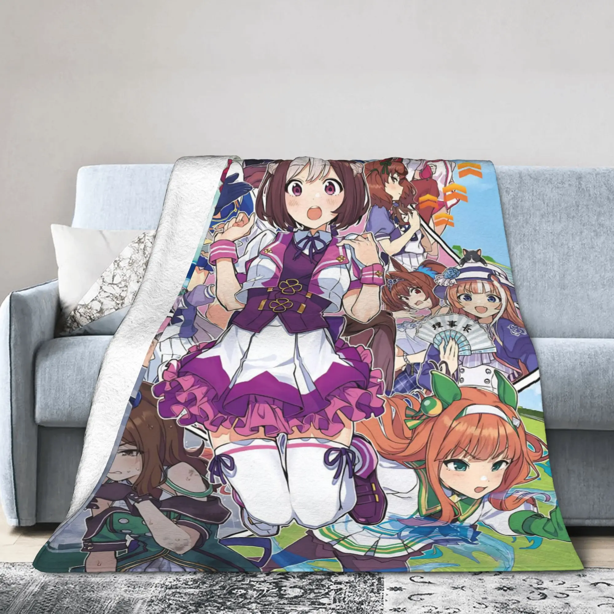 Uma Musume Pretty Derby Flannel Blankets Cute Anime Awesome Throw Blanket for Bed Sofa Couch 125*100cm Quilt