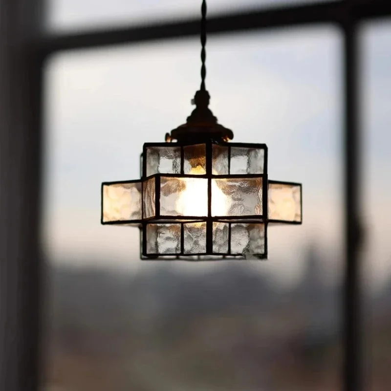 الشمال اليدوية الفن الزجاج قلادة مصباح هندسية الرجعية المنزل البارات مقهى الممر تركيبات إضاءة معلقة #3