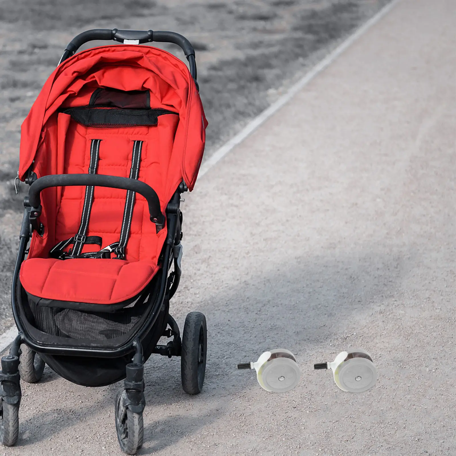 4pcs Universal Stroller Walker Wheels – Detachable Swivel Casters, Silent Smooth Rolling, Light Grey