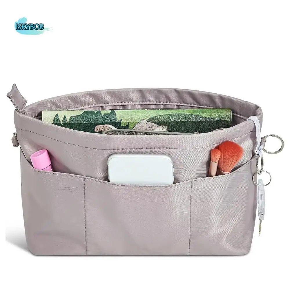 

Multi-Pocket Insert Cosmetic Bag with Zipper Large Capacity Nylon Toiletry Bag Solid Color Multifunctional Storage Bag Unisex