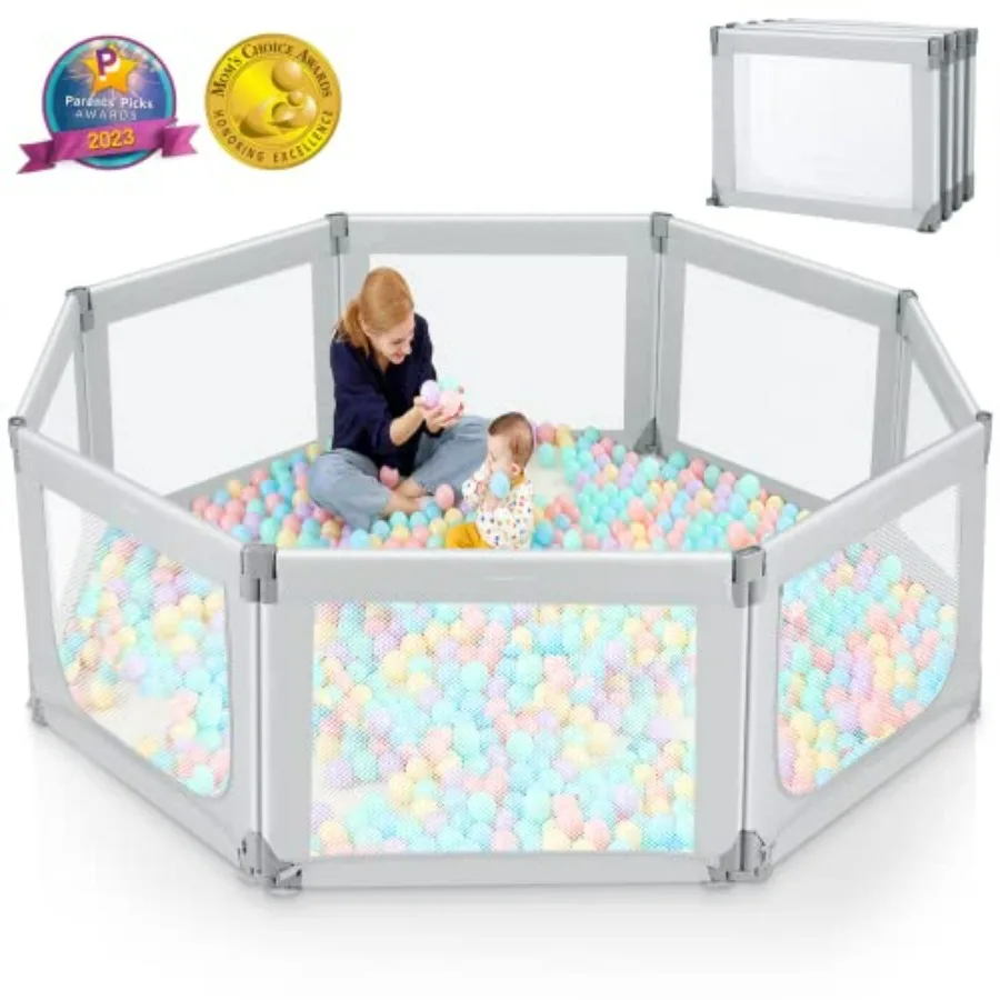 Kidirect Foldable Baby Playpen 71×69 Extra Large Play Pen for Babies and Toddlers 13 Portable Play Yard with 5 Handles Indoor O