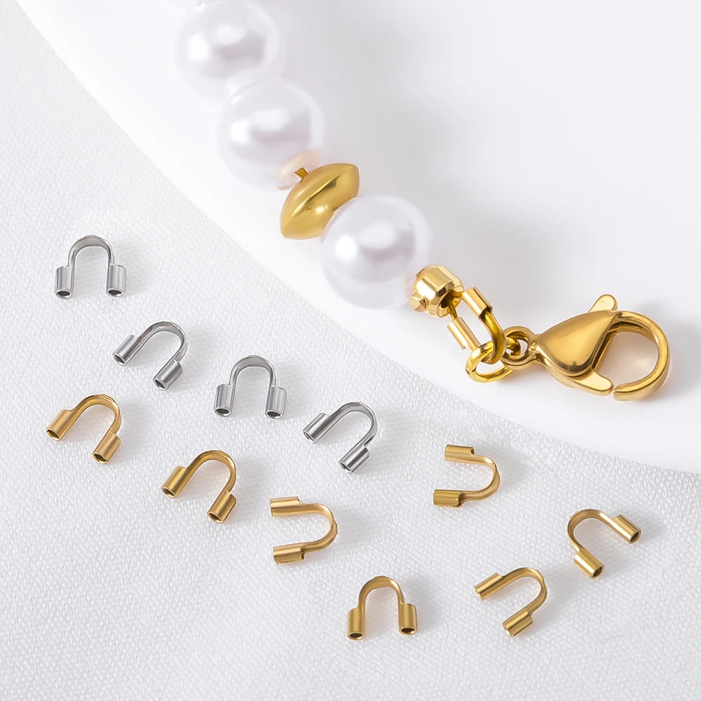 10pcs 30pcs Stainless Steel Gold Wire Protector Wire Guard Guardian Protectors Loops U Shape Clasps Connector DIY Jewelry Making view 2