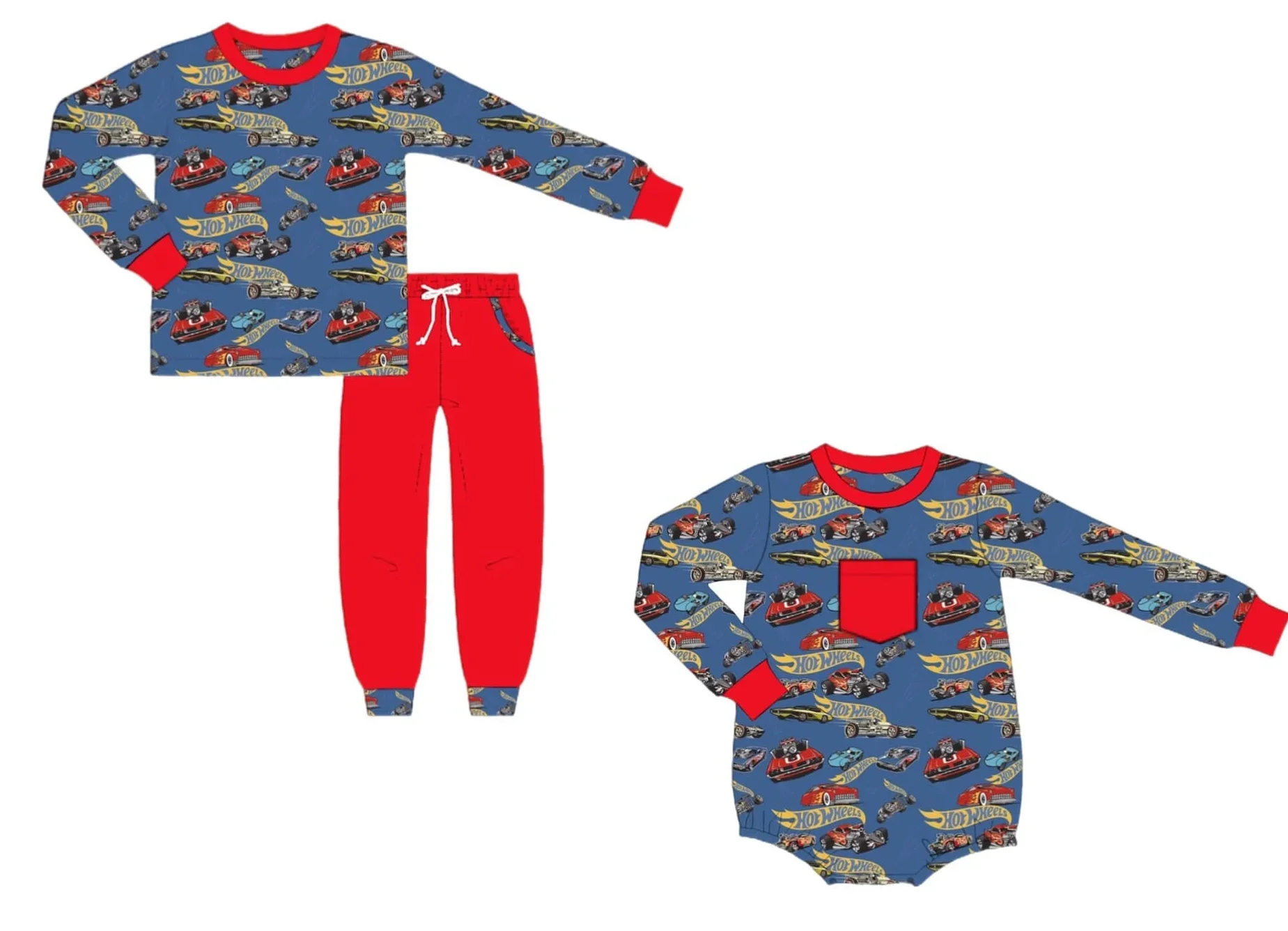 Boys series new boutique children's set long-sleeved racing print trousers boy set baby long-sleeved romper