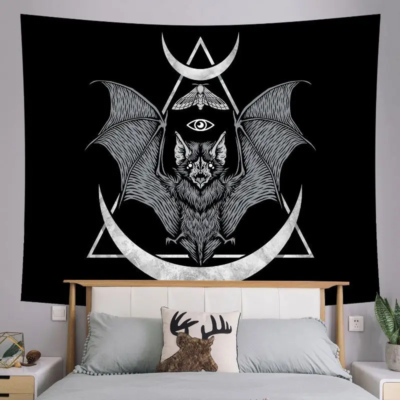 VIKAMA Witchcraft Moon Phase Bat Skull Tapestry, Retro Celestial Starry Sky Wall Hanging, Aesthetic Dorm Home Decor